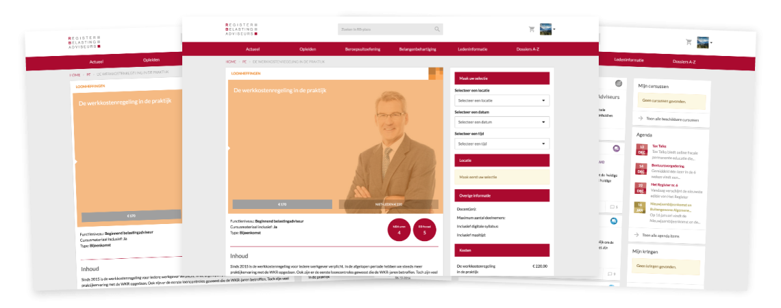 Desktop weergave PE cursussen Register Belastingadviseurs