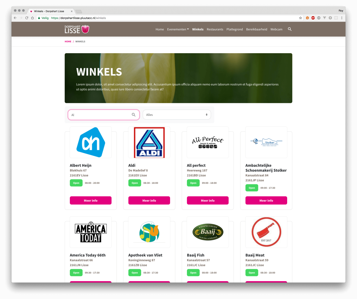 Ontwerp van winkelcentrum website Dorpshart Lisse restaurante