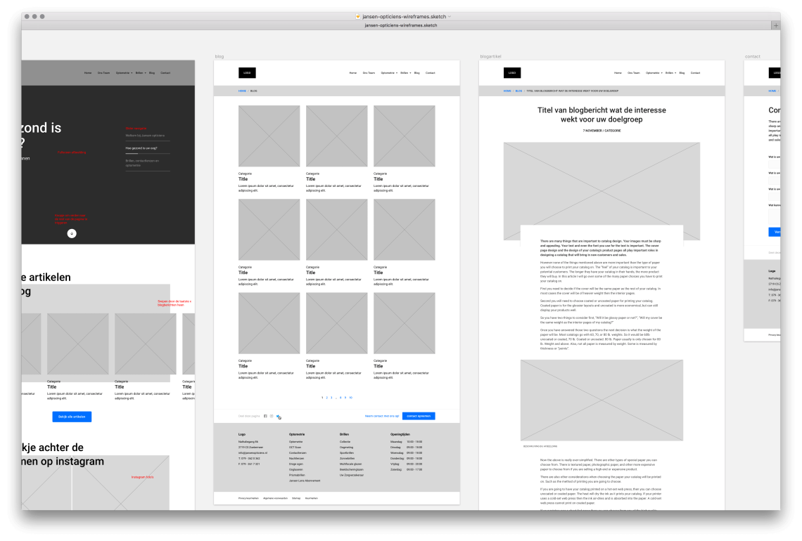 Jansen Opticiens website wireframes