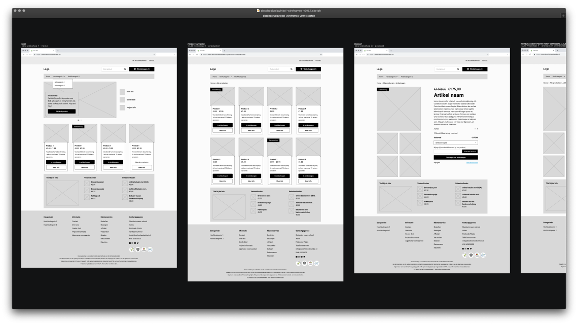 Wireframes van de webshop