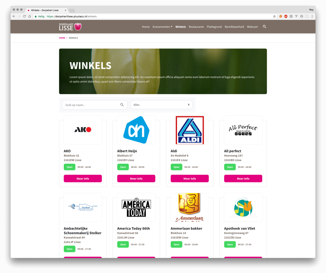 Ontwerp van winkelcentrum website Dorpshart Lisse winkels