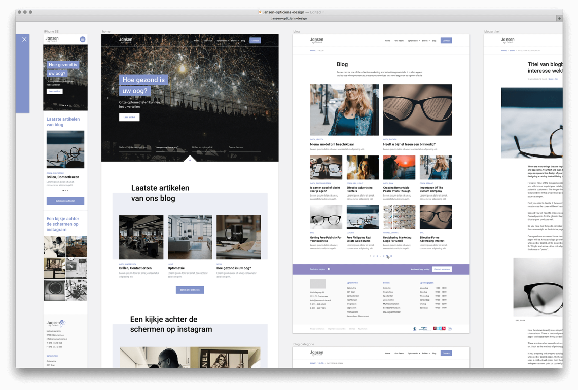 Grafisch ontwerp van de opticien website