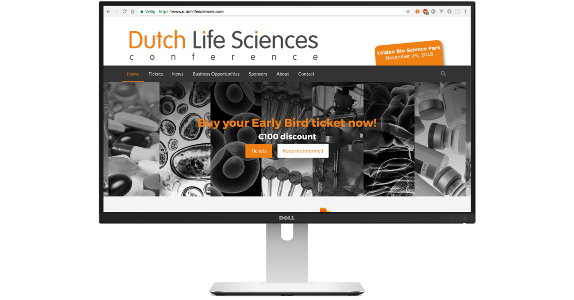 Desktop weergave conferentie website