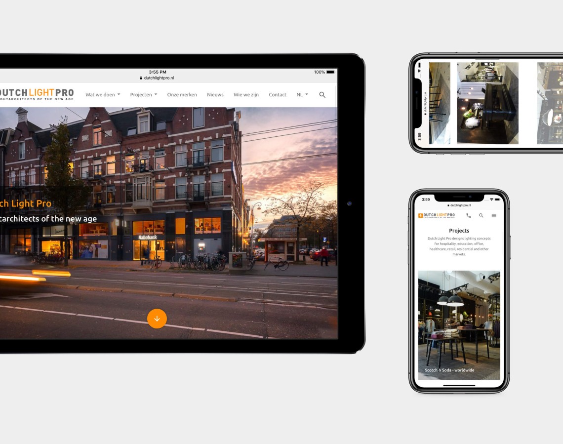 Dutch Light Pro website op mobiele devices