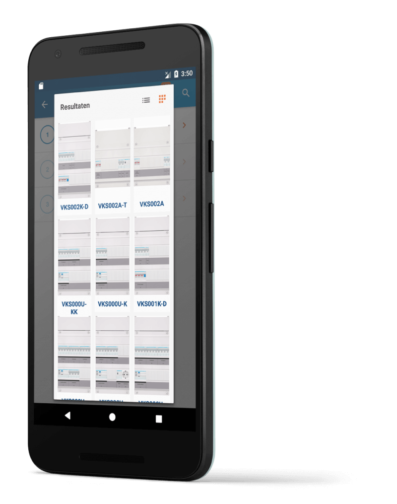 Android weergave Hager Vision bestelhulp app